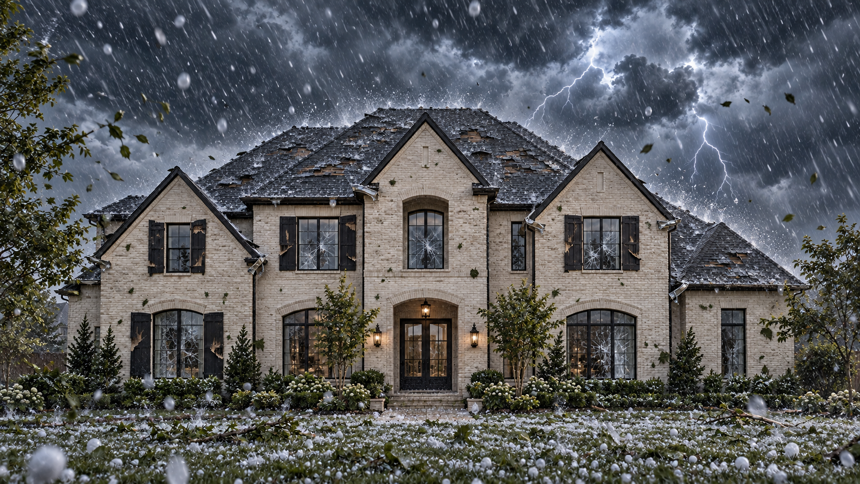Illustration of a home during a North Texas hailstorm